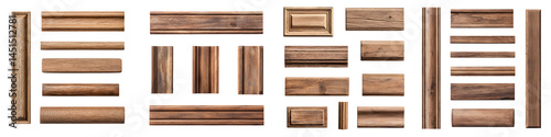 A collection of various wood planks and panels with distinct grains and textures. long_title:An assortment of natural wooden planks, panels, and