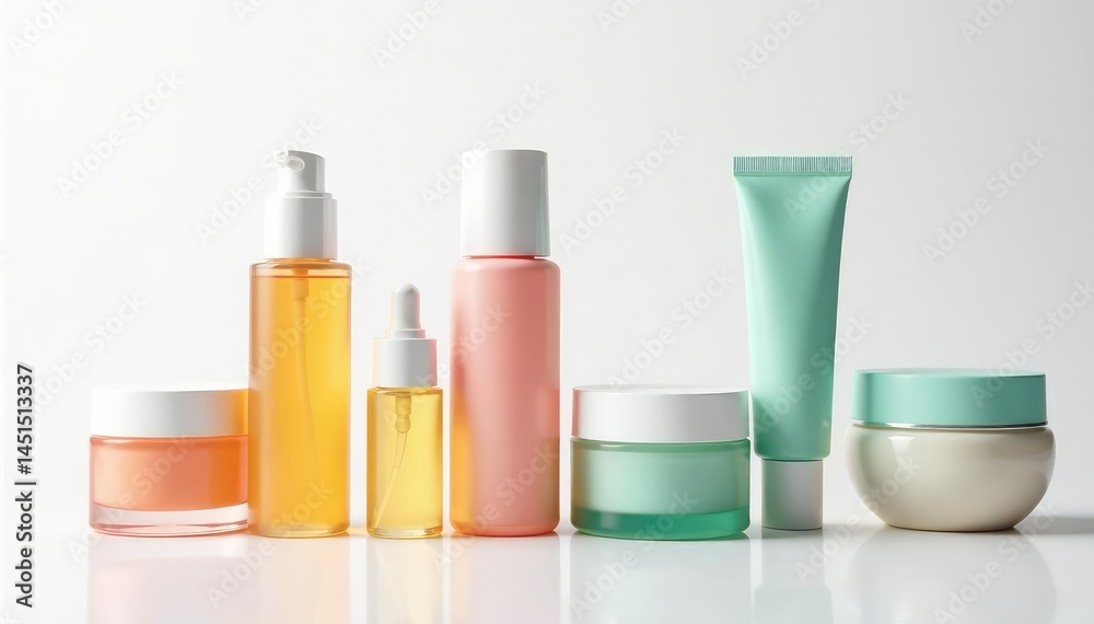 Luxury skincare products displayed on white background, cream, beauty, tube Luxury skincare products displayed on white background, cream, beauty, tube