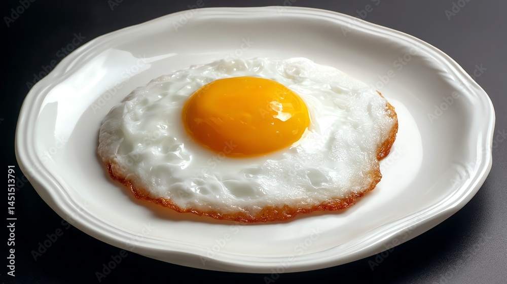 Fried egg on a white plate, isolated on a gray background. Fried egg on a white plate, isolated on a gray background.