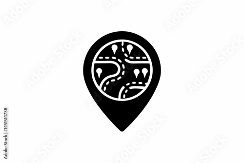 Bicycle Path Map Pointer icon silhouette vector illustration