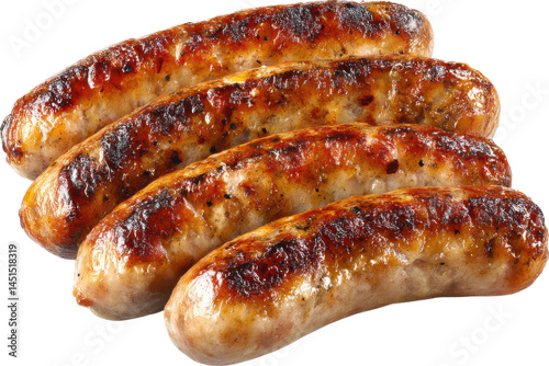 Sausages, neatly grouped isolated on transparent png background