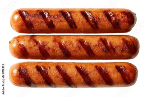 Grilled sausage trio (2) isolated on transparent png background