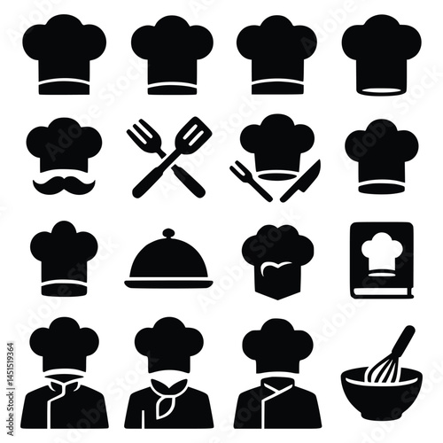 Chef Hat and Culinary Icon Set - Vector Silhouette Collection