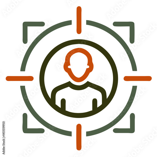Face recognition icon in outlined color style for identity tracking