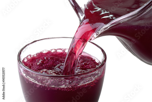 Purple juice pouring isolated on transparent png background