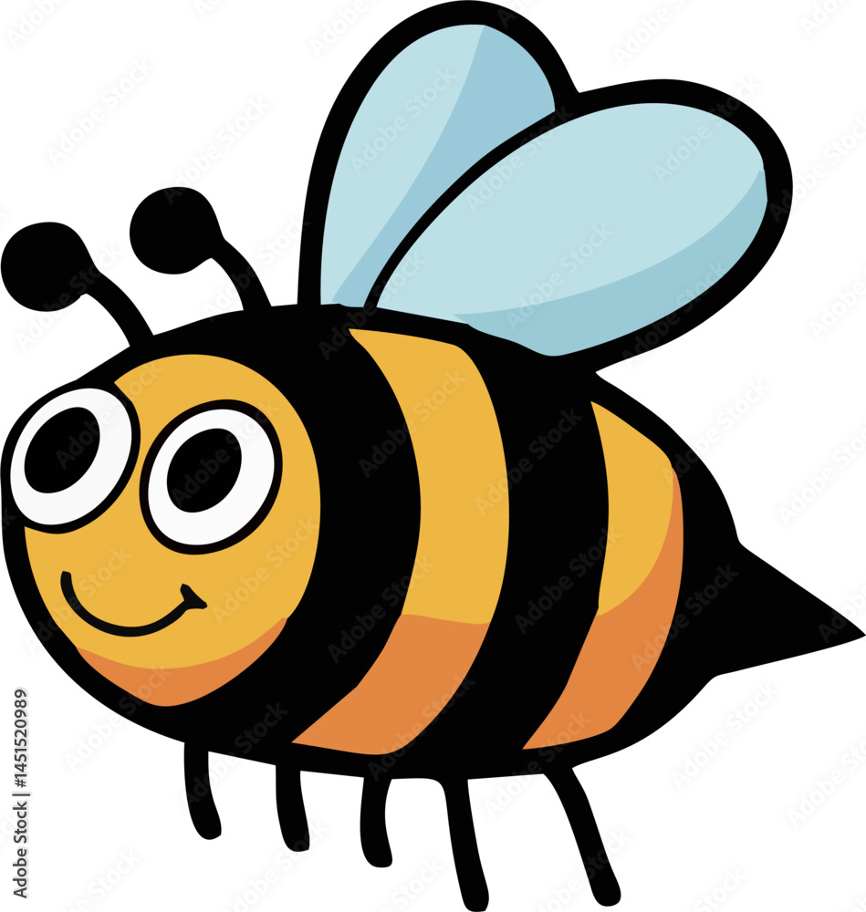 Obraz premium Vector Bee Logo with Big Eyes and Blue Wings