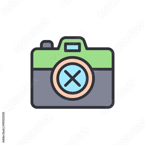 Blocked camera colored icons, minimalist vector illustration ,simple transparent graphic element .Isolated on white background