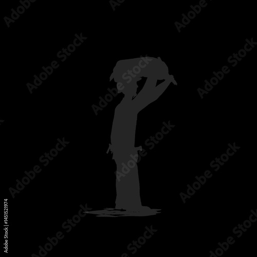 silhouette illustration of a man carrying a sack of cement on his head without a background
