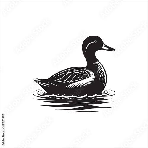 Duck Silhouette Clipart, Black Duck Outline on White Background