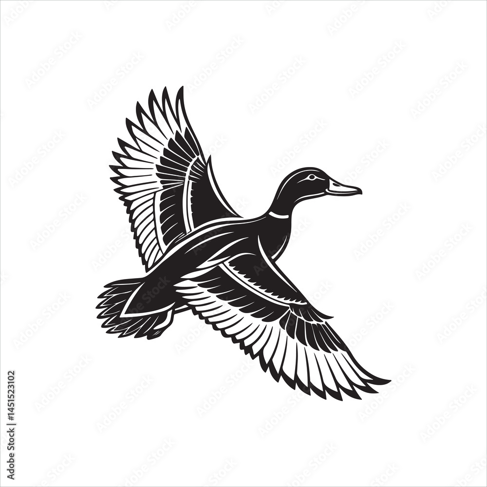 Obraz premium Duck Silhouette Clipart, Black Duck Outline on White Background