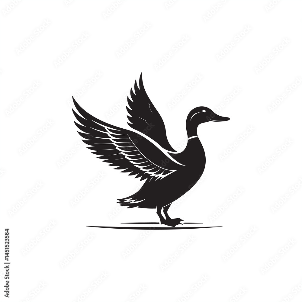 Obraz premium Duck Silhouette Clipart, Black Duck Outline on White Background
