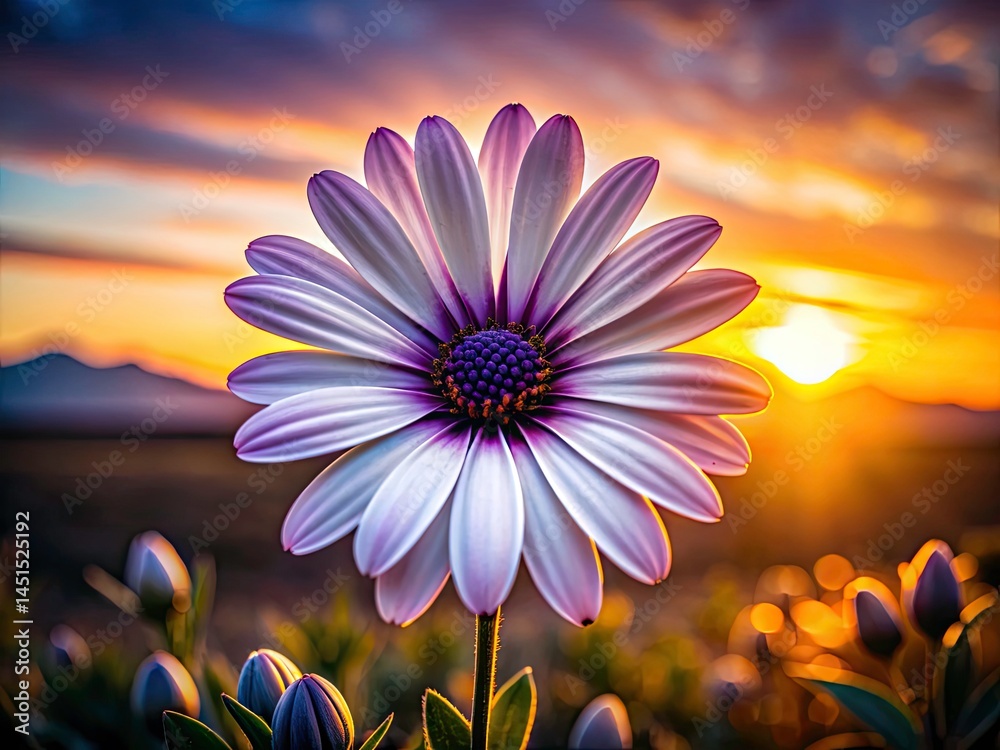 Fototapeta premium Osteospermum Silhouette, Purple Center White Flower, Silhouette Photography, Botanical Silhouette, Floral Silhouette, African Daisy Silhouette