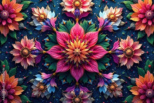 Intricate floral motif within a repeating hexagonal pattern , modern, design, repeat