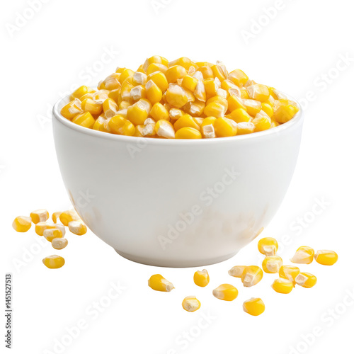 Bowl of yellow kernels isolated on transparent png background