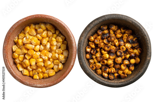 Corn kernels in bowls isolated on transparent png background