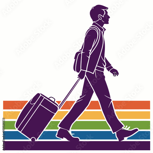 Man walking with Suitcase silhouette vector illustration