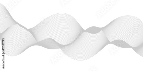 Dynamic minimal smoke sound line. Abstract glowing white blend line smooth flow soundwave curve energy gradient vector futuristic digital outline line science design.	