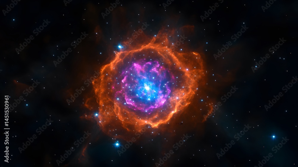 Fototapeta premium Cosmic Rose Nebula Vibrant Orange and Purple Hues in Deep Space A Stunning Celestial Image