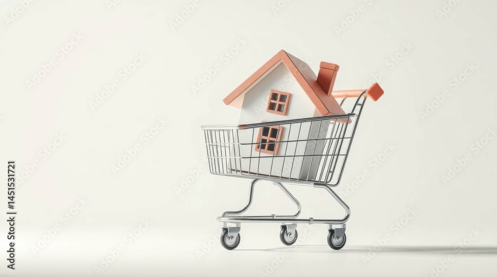 Miniature house in a shopping cart Miniature house in a shopping cart