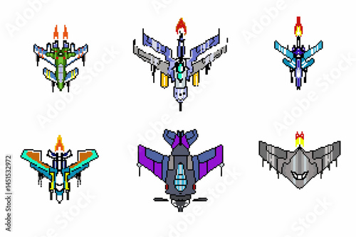 A retro-style pixel icon representing a space game element — ideal for sci-fi or classic arcade-themed user interfaces