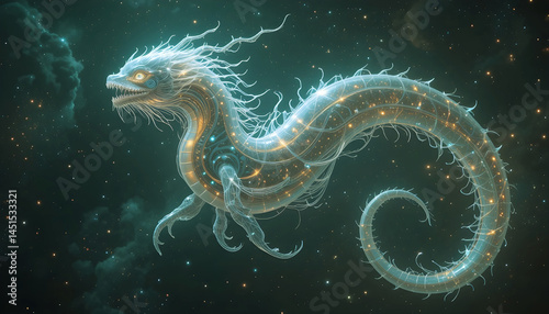 Celestial Leviathan – Ethereal Cosmic Serpent in Space Fantasy Art