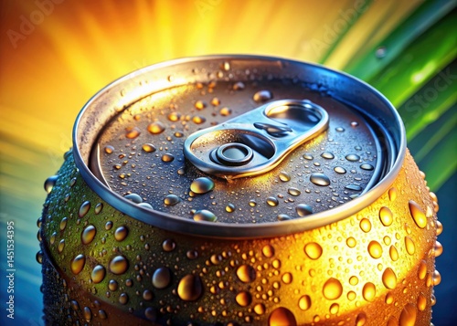 Refreshing Beverage Can Photography: Close-up Studio Shot with Droplets