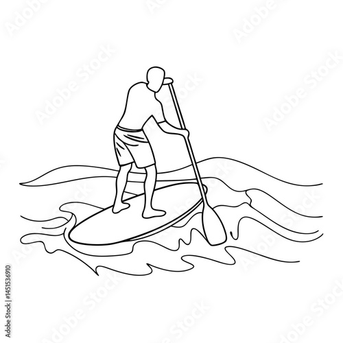 paddle boarding linear drawing vector illustration
