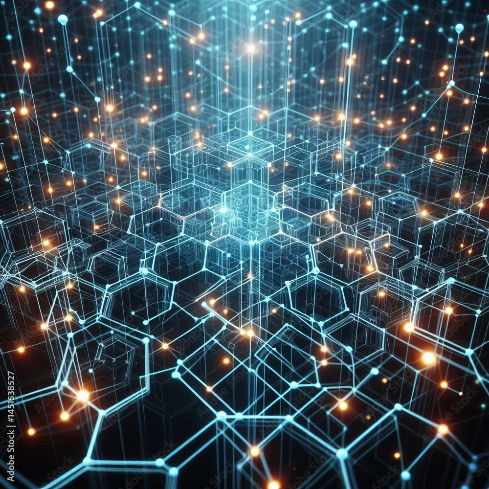 Fototapeta premium lattice of glowing lines and hexagonal