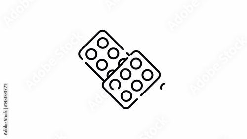 Horizontal blister pack line art icon for medical and pharmaceutical animation