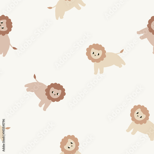 Baby pattern with cute baby lions, greeting card for baby s birth. Seamless background with animals, cute vector texture for baby bedding, fabric, wallpaper, wrapping paper, textile, t-shirt print