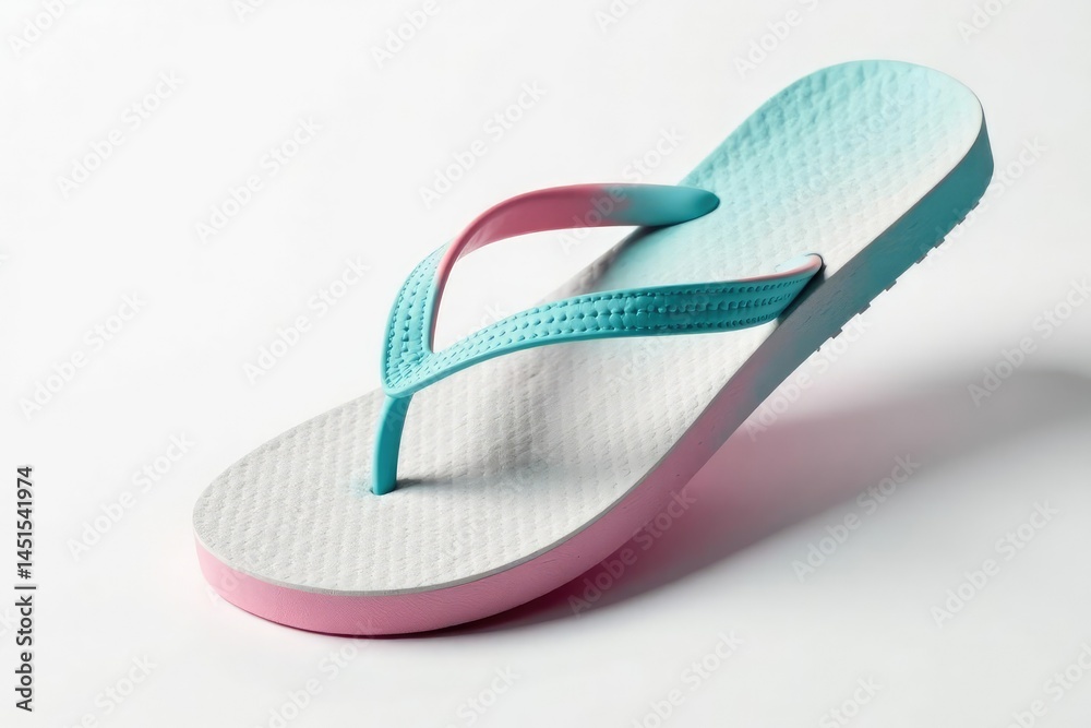 Close-up view of a solitary flip-flop, stark white backdrop, isolated, thong, photography Close-up view of a solitary flip-flop, stark white backdrop, isolated, thong, photography