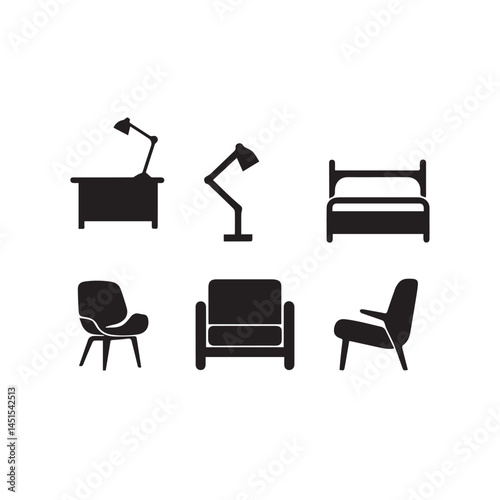 set of furniture icons silhouette