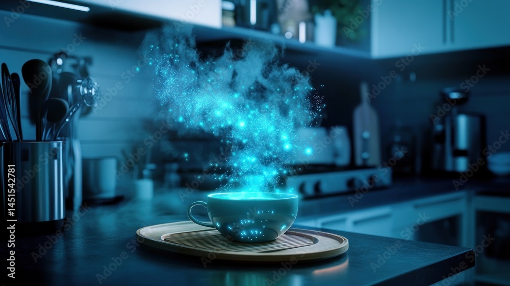 Fototapeta premium Magical steaming cup in a kitchen