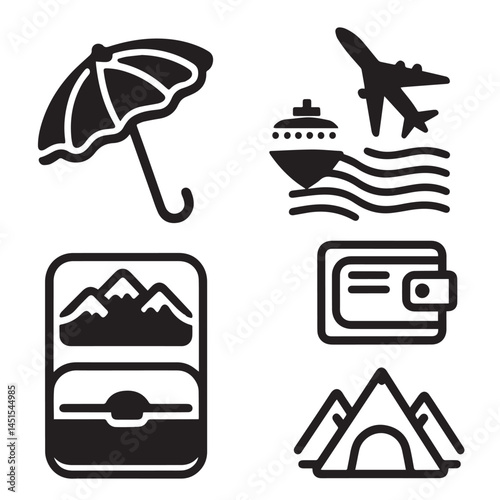 travel icons set silhouette
