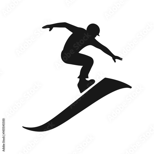 Snowboarder Launching Off Ramp During Jump – Silhouette Vector Image on White Background