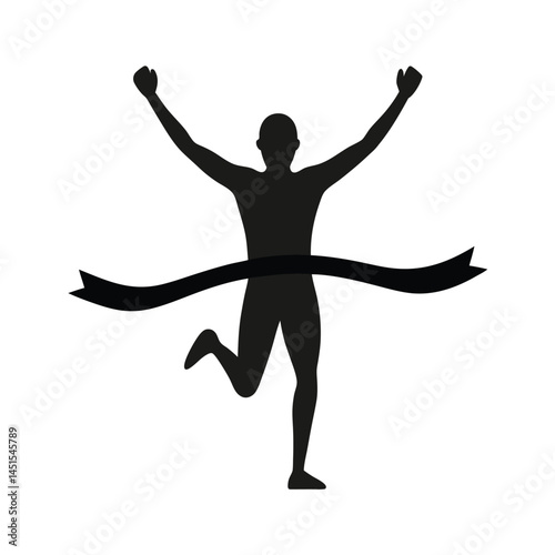 Runner Crossing the Finish Line in Victory – Silhouette Vector Image on White Background