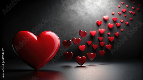 Silhouette Red Hearts Background, Romantic Love Photo, Black and White Hearts Wallpaper,  Space for Text