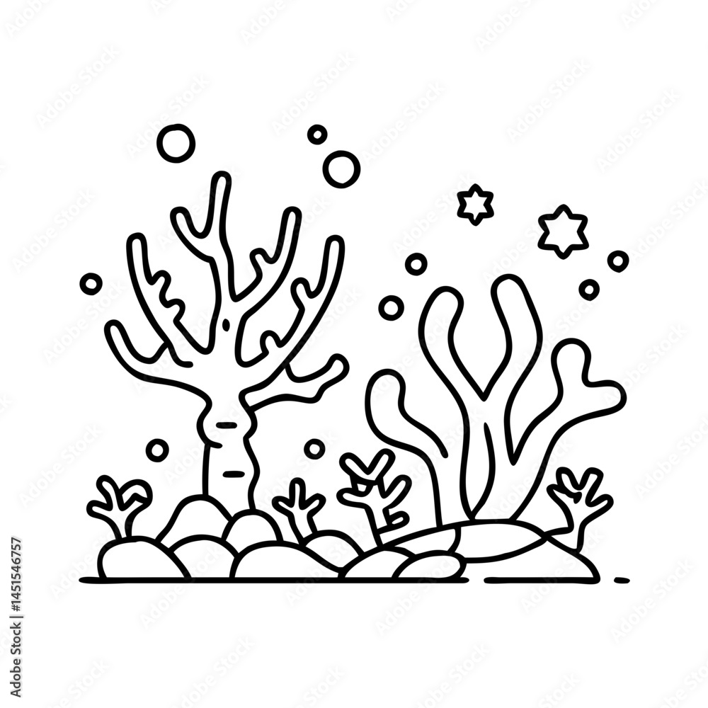 Obraz premium coral reef icon, coral reef line art - simple line art of coral reef, perfect for coral reef logos and icons