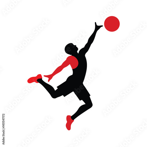 Basketball Player Slam Dunking the Ball – Silhouette Vector Image on White Background