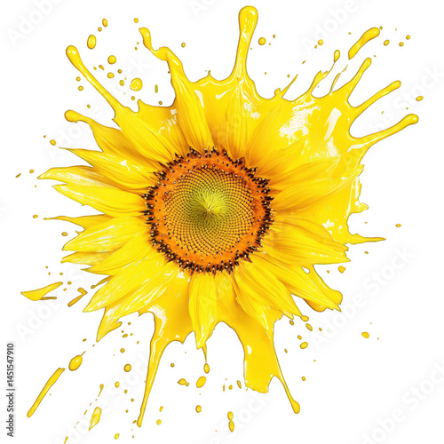Sunflower with paint splash effect isolated on transparent background. 