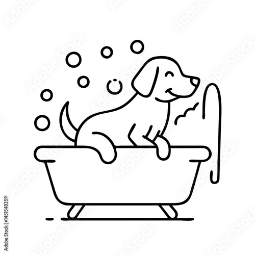 dog bath time icon, dog bath time line art - simple line art of dog bath time, perfect for dog bath time logos and icons