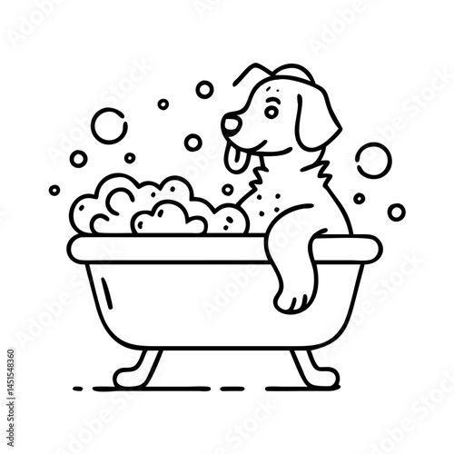 dog bath time icon, dog bath time line art - simple line art of dog bath time, perfect for dog bath time logos and icons