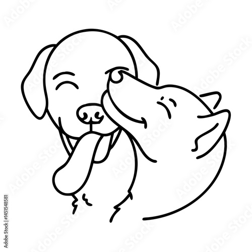 dog licking face icon, dog licking face line art - simple line art of dog licking face, perfect for dog licking face logos and icons
