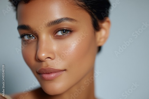 serene minimalistic portrait of diverse individual blurred background enhancing subject natural beauty