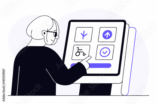 Senior Using Accessible Touchscreen Kiosk