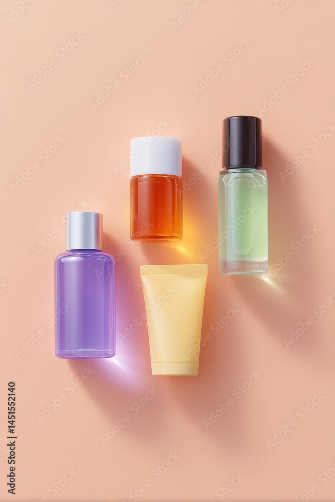 capture array of everyday cosmetics against abstract background with plenty of copy space capture array of everyday cosmetics against abstract background with plenty of copy space