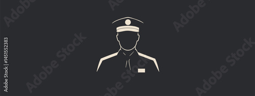 Silhouette of a Service Personnel in Uniform with Cap and Minimalist Design for Professional Use in Various Contexts