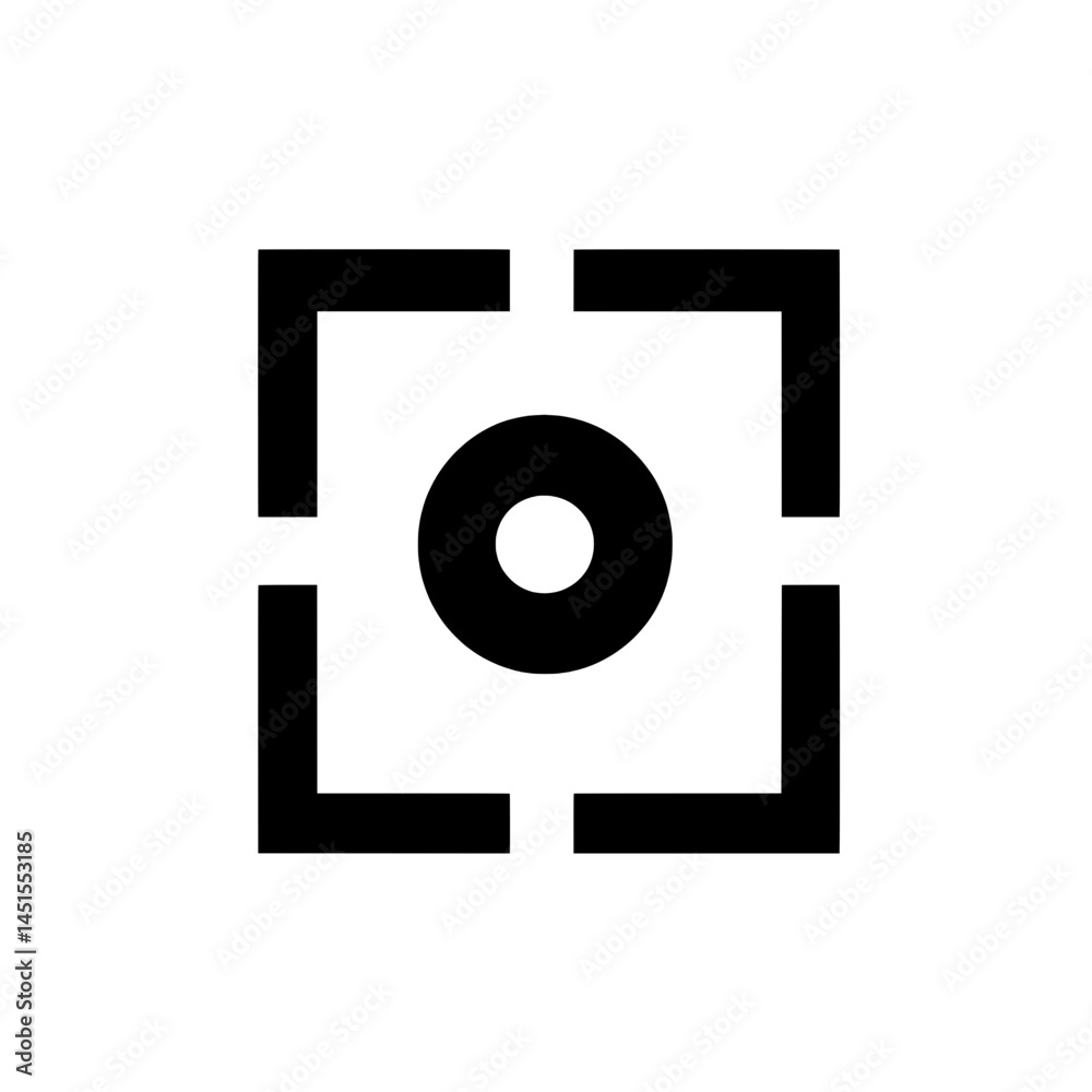 Circular dot enclosed in cropped square corners representing location detection, radar focus, or scanning UI Circular dot enclosed in cropped square corners representing location detection, radar focus, or scanning UI