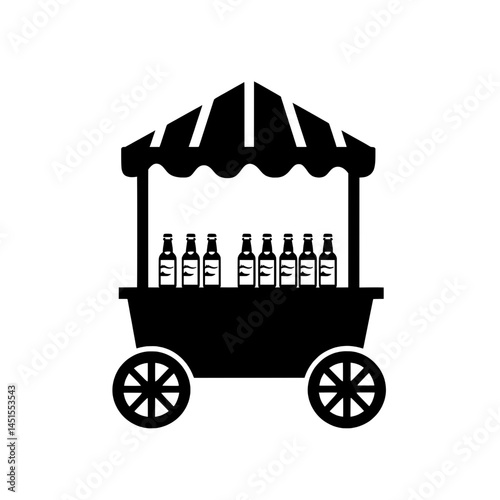 Street food and drink cart with striped roof and row of bottles symbolizing refreshment vending at fairs or events