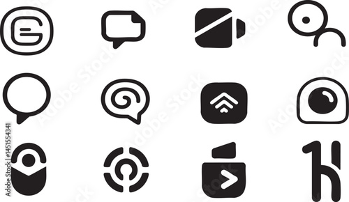 Black and white icon set for web communication and media symbols